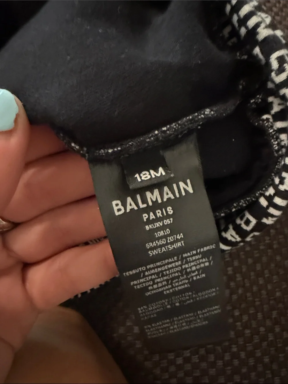 Balmain Kids Black & White Monogram Crewneck Sweater 18M